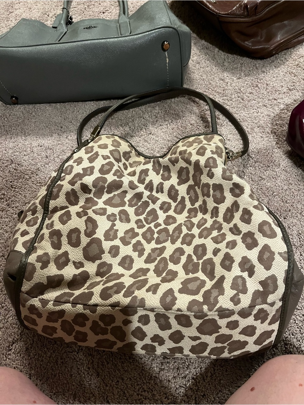 Leopard-Print Canvas Tote with Brown Trim